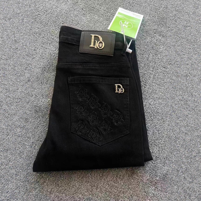 High-End Embroidered Jeans for Men, Spring & Fall New Style, Black Stretch Slim Fit Pants, Casual Trendy Korean Style Long Pants