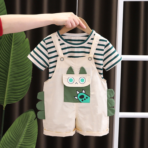 Boy's Striped Cartoon Beloved Set Summer  New Style Stylish Children's Clothes Infant Cool Kids' Outfit Baby