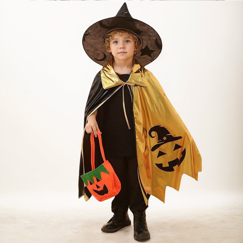 2025新型ハロウィーン子供マント五星魔女服魔法使いプリントマントセットが国境を越えて人気がある|undefined