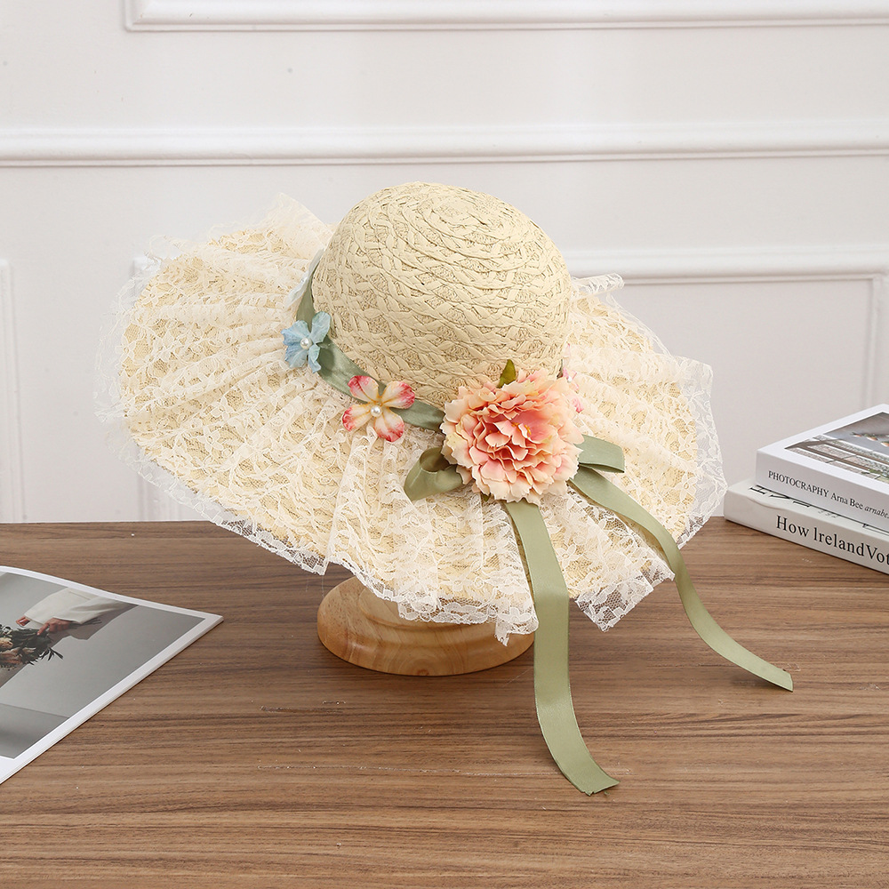 Sombrero de paja con lazo – estilo veraniego, ala ancha, para playa o vacaciones al aire libre