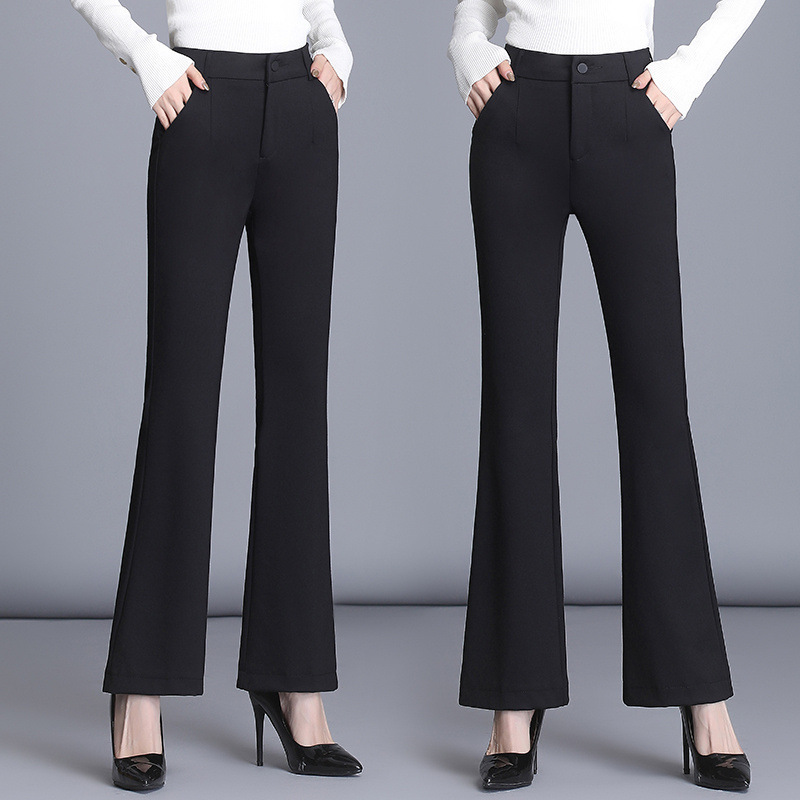 카운터 뿔 바지 여자 2024 봄과 가을 새로운 높은 허리 슬림-올매치 프로 캐주얼 블랙 마이크로 바지