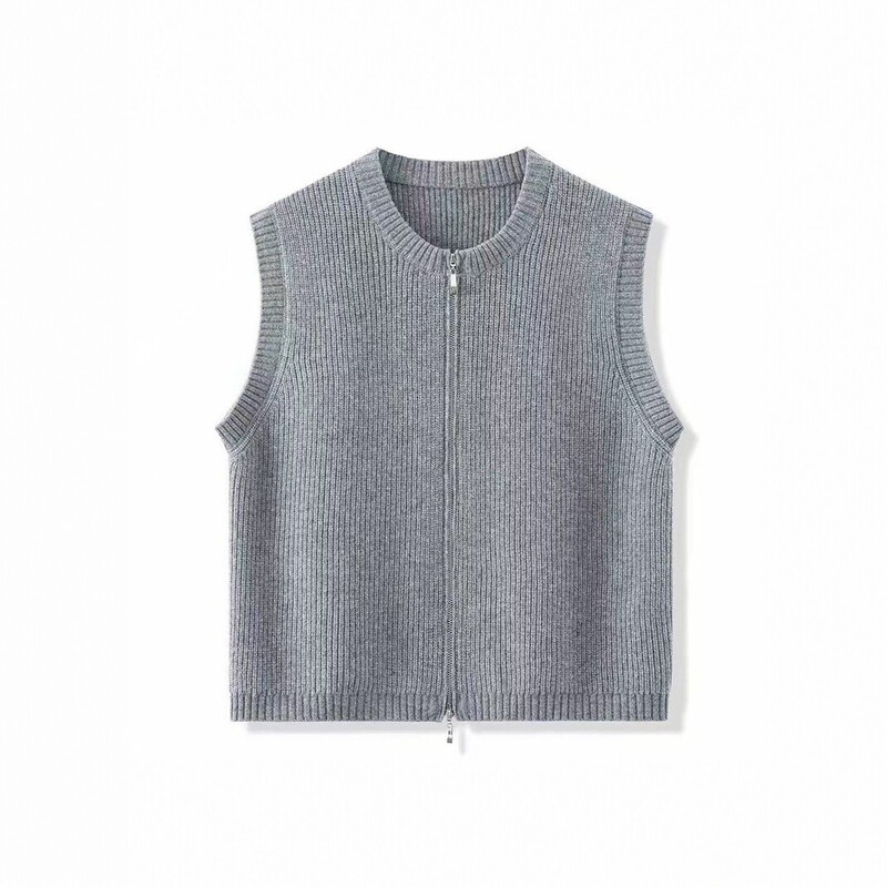 100% pure wool zippered knitted vest for women, fashionable and stylish, 2026 spring and autumn new round-neck outerwear sweater vest 100% pure wool zippered knitted vest for women, fashionable and stylish, 2026 spring and autumn new round-neck outerwear sweater vest