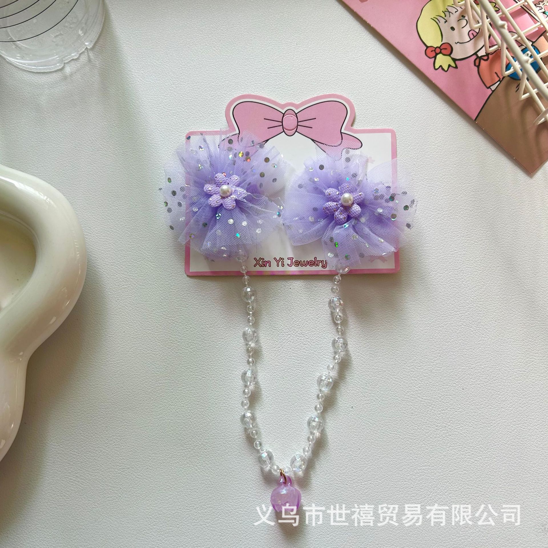 Flores de malla para niños nuevas tarjetas de cabello de niña super inmortal bebé trenzado cadena de cabello adornamiento de cabello estilo chino clip de ropa Han