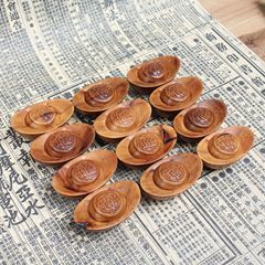 雷擊棗木金元寶來財手把件木雕擺件把玩小件手工雕刻老料深色精雕