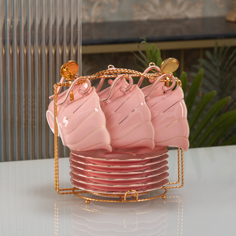 Nórdico de oro ligero lujoso Feng Shui conjunto de tazas de cerámica hervidor de agua set de regalos con bandeja transfronteriza