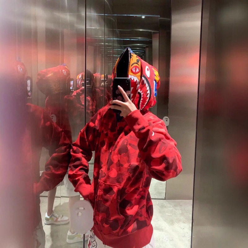 High-Quality Japanese Bape Trendy Shark Head Luminous Spot Camouflage Double Hood Sweatshirt Unisex Autumn Winter Jacket High-Quality Japanese Bape Trendy Shark Head Luminous Spot Camouflage Double Hood Sweatshirt Unisex Autumn Winter Jacket
