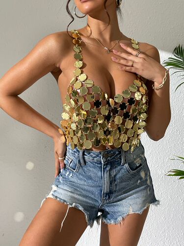 New European and American Styles on AliExpress & Amazon: Hot-Selling Sexy Nightclub Handmade Acrylic-Panelled Vest Top 20126