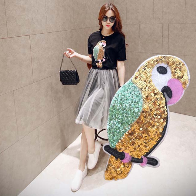 刺绣布贴亮片补丁贴 卡通布贴 鹦鹉布贴大号布贴补丁贴 服装辅料