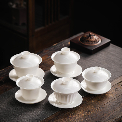 德化白瓷单个功夫三才盖碗茶杯大号茶碗敬茶杯家用泡茶器套装logo