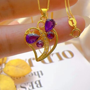 18K Gold Inlaid Natural Amethyst Pendant, Fresh and Sweet Women's Natural Colored Treasure Clavicle Chain, Direct Approval from the Manufacturer