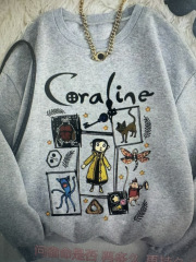跨境卫衣欧码圆领抓绒印花coraline男女同款卫衣