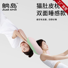 躺岛双面睡感猫肚皮枕家用清凉透气护颈夏季枕记忆棉枕头跨境新品