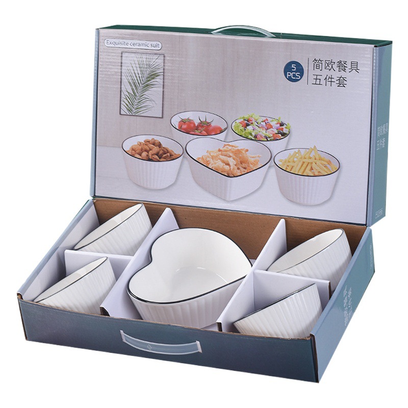 Simple Cross-border Household Ceramic Bowl Tableware Set Bowl Plate Gift Box Set Bowl Opening Event Small Gift Wholesale
