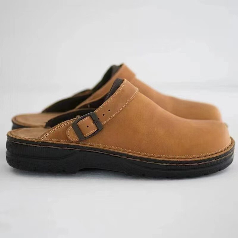 Amazon Flat Wedge Large Square Toe Rear Empty Shallow Mens Casual All-match plus size Shoes Sandals Slippers