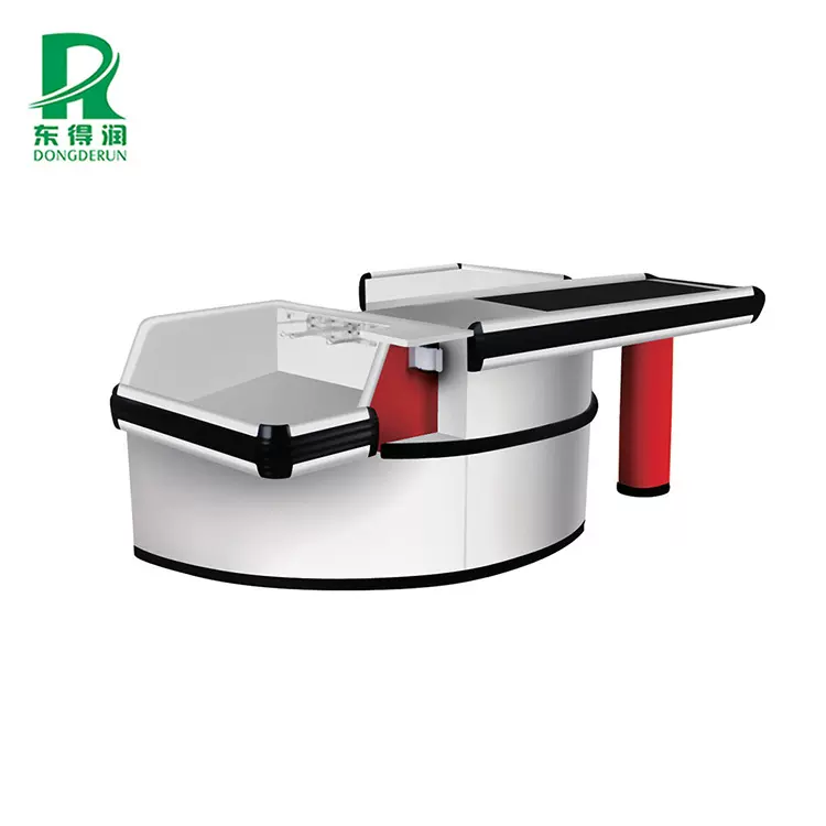圆形带电机不锈钢收银柜 大型超市电动传送带收银台 电动收银台
