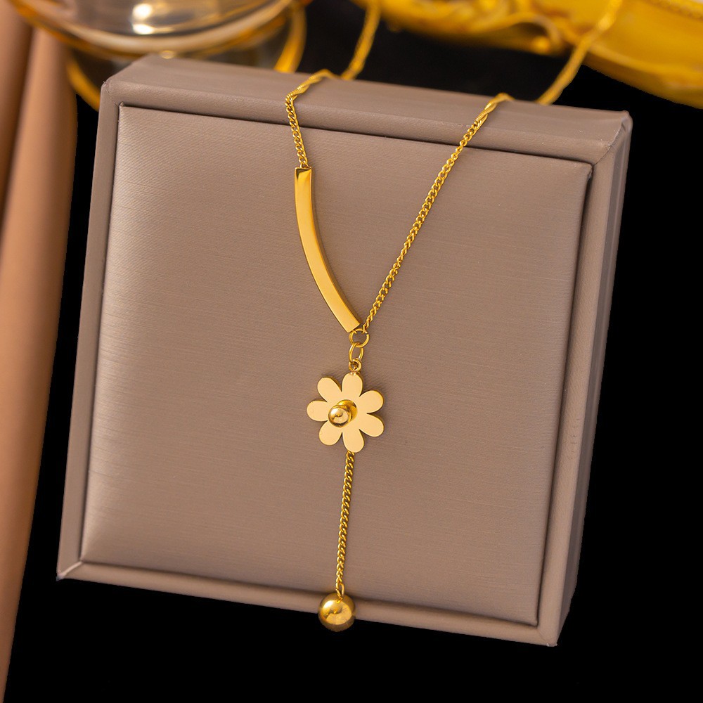 Edelstahl 304 18 Karat Vergoldet Süss Überzug Inlay Blume Acryl Kunststoff Halskette Mit Anhänger display picture 2