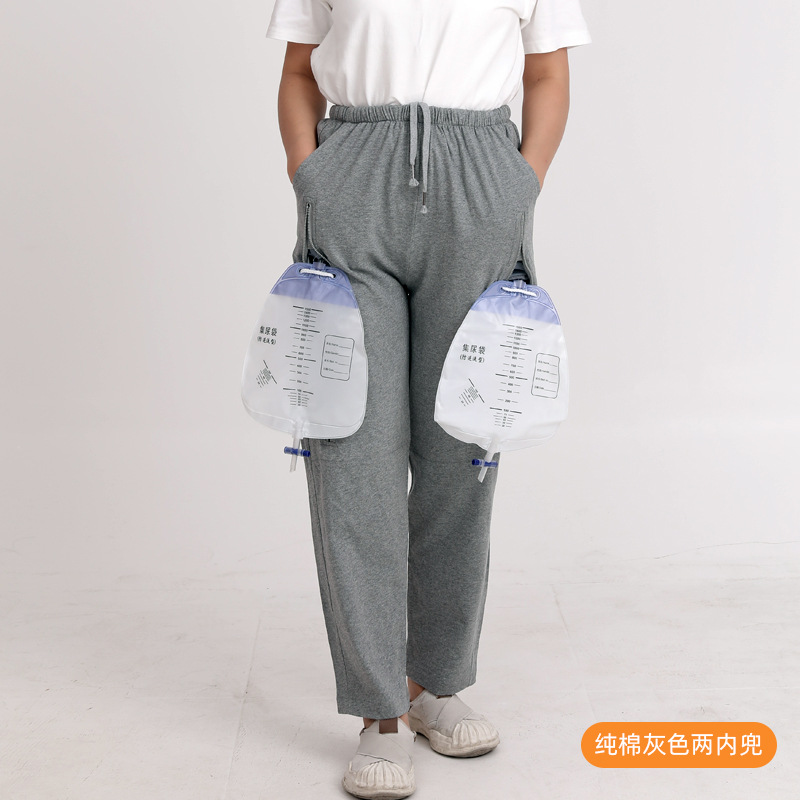 여름면 린넨 회색 바지 두 개의 내부 주머니