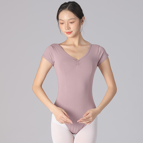 Dance costume adult short-sleeve top summer ballet practice attire jade green body shaping suit combed cotton gymnastics outfit