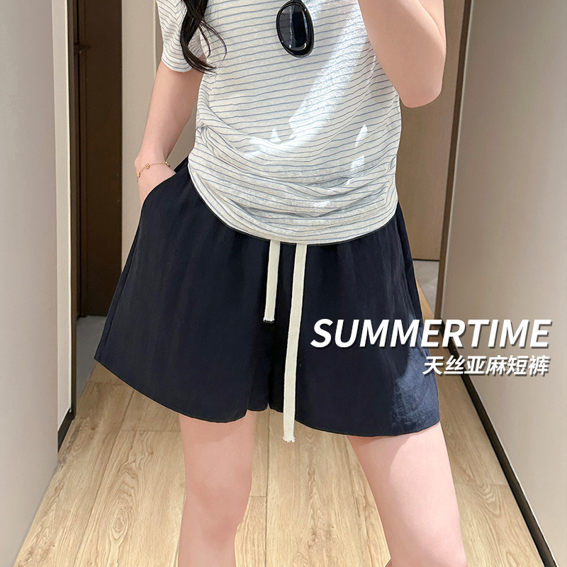 Ice Silk Sports Shorts for Women, Summer 2025, Thin High-Waisted Loose Fit, Slimming, Suitable for Petite Figures, Linen Five-Point Shorts Ice Silk Sports Shorts for Women, Summer 2025, Thin High-Waisted Loose Fit, Slimming, Suitable for Petite Figures, Linen Five-Point Shorts