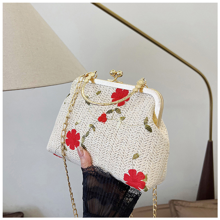 Fabric Straw Flower Square Evening Bags display picture 8