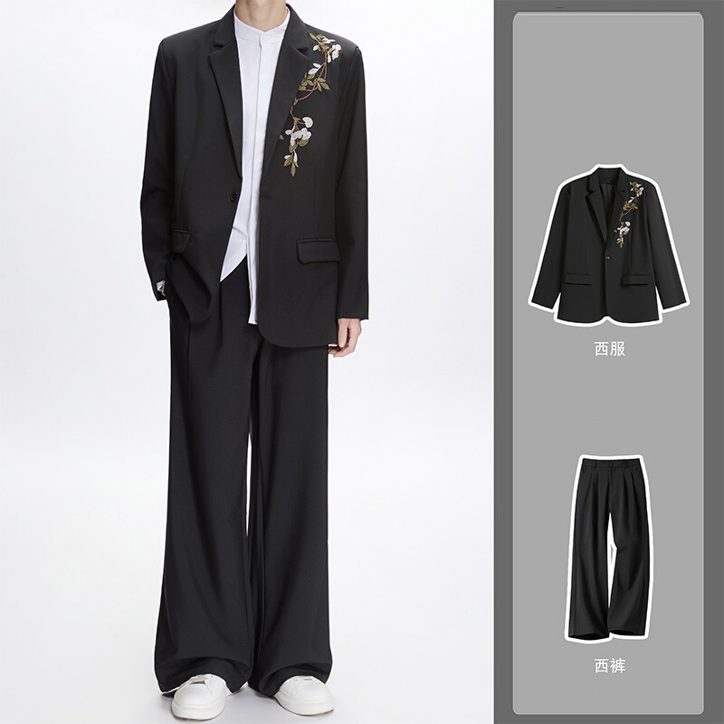 2026 new Chinese-style men's suit, black camellia embroidered groom's formal wear, versatile casual suit and pants set 2026 new Chinese-style men's suit, black camellia embroidered groom's formal wear, versatile casual suit and pants set