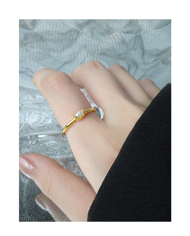 Simple Style Round Sterling Silver Plating Artificial Pearls Open Ring