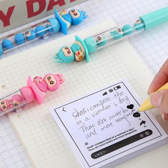 Cute Cloth String Music Middle Oil Pen Cartoon Girl Beaded Ballpoint Pen DIY Handstring Fun Learning Stationery