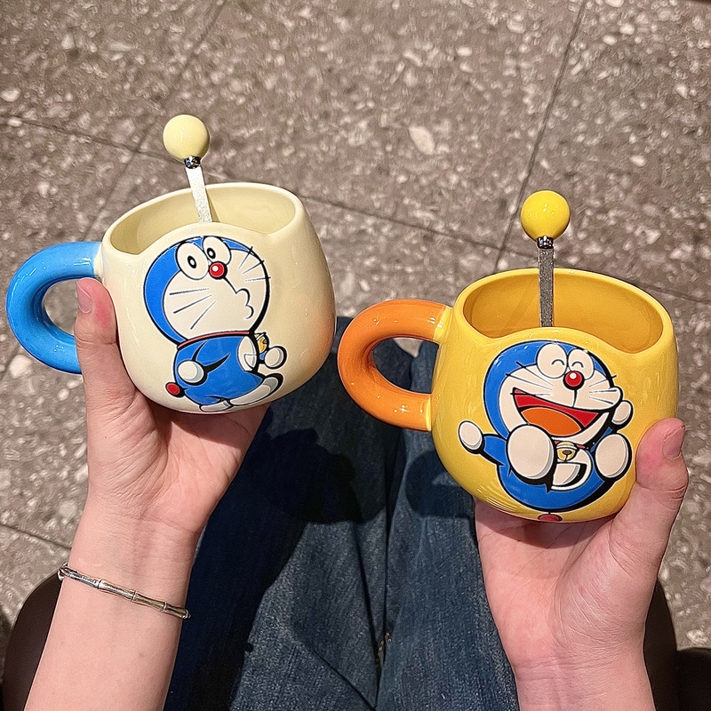 哆啦A梦正版授权马克杯高颜值可爱陶瓷杯子喝水杯咖啡早餐杯儿童|undefined