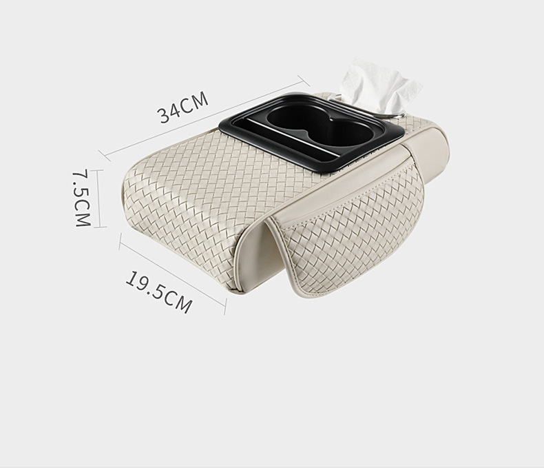 Bamboo Leather Car Armrest Box Pad Car Tissue Box Universal Storage Bag Elbow Rest Pad Multi-Functional Heightening Pad