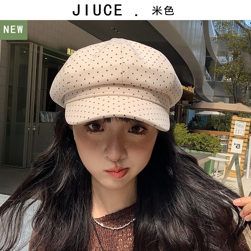 韩系波点八角帽2025秋冬新款显脸小可爱画家帽ins风潮街头报童帽|undefined