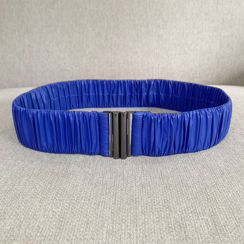 Nuevo cinturón elástico brillante de tela plisado cintura elástica sello ancho de las mujeres todo partido con cintura para adelgazar