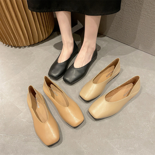 Two-wear single shoes Korean style solid color  summer and autumn shallow flat heel beanie shoes women's casual shoes patent leather women's shoes