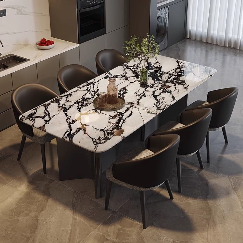 Combinación de mesa y silla de comedor de piedra de lujo de lujo ligero mesa de comedor rectangular italiana mesa de comedor de mármol para el hogar de pequeño apartamento moderno y simple