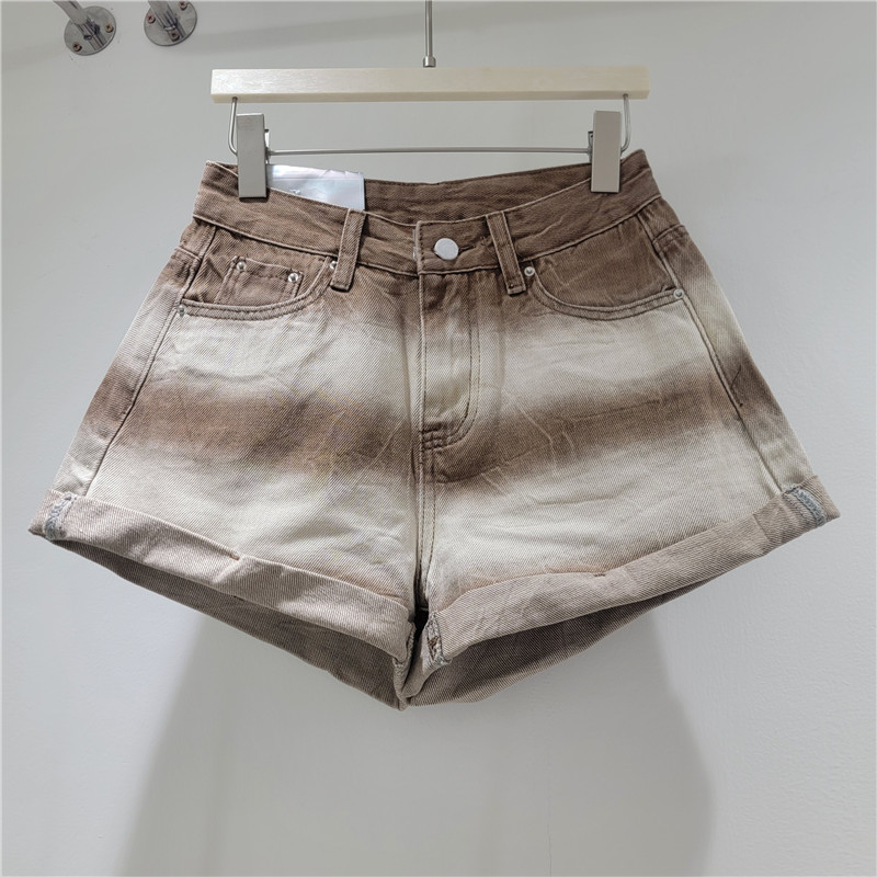 Pantalón Corto de Mezclilla Degradado de Pierna Ancha de Mezclilla y Poliéster para Verano