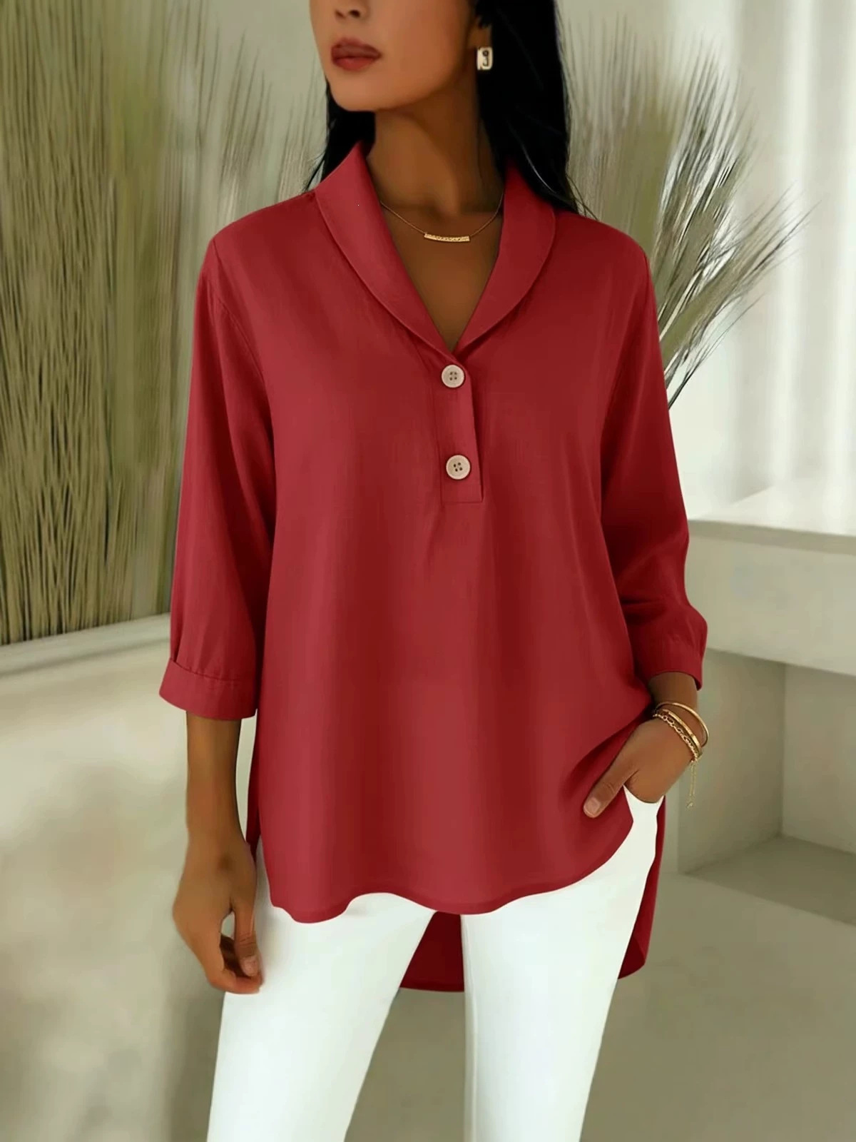 2026 Europa y Estados Unidos transfronterizos primavera y verano nuevo estilo de mujer casual abrigo de moda suelta hermosa camisa de botón de cuello de muñeca