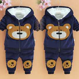 男童加绒加厚保暖棉衣服女童装秋冬款两件套婴儿套装0-1-2-3-4岁