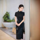 Black Cheongsam 2025 Summer Republic of China Style Improved Young Daily Flower Lara Satin Solid Color dress Mid-length