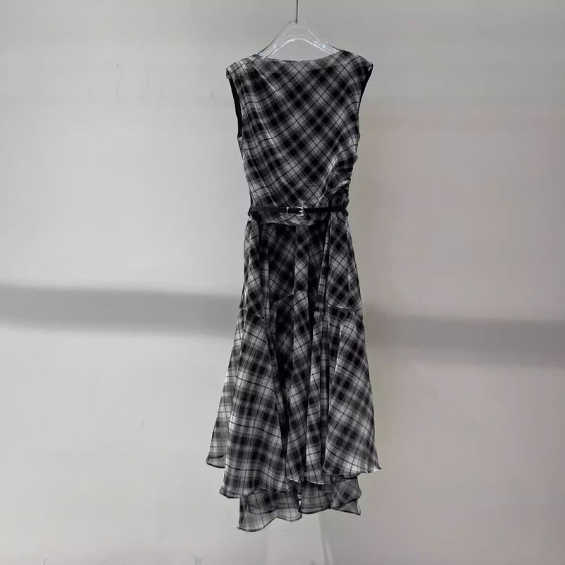 Ais Women's Clothing 2026 Summer New Style Waist-Cinching Slimming Plaid Sleeveless Asymmetrical Dress Long Skirt 2122 Ais Women's Clothing 2026 Summer New Style Waist-Cinching Slimming Plaid Sleeveless Asymmetrical Dress Long Skirt 2122