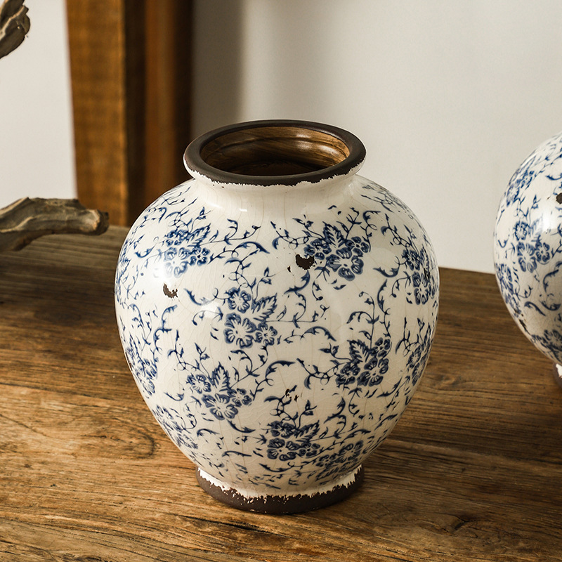 Retro manchas hacer viejos vasos de porcelana azul gran decoración de cerámica creativa sala de estar acuicultura floral de alto nivel sensación de nuevo estilo chino