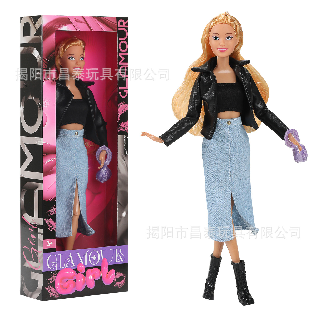 New Cross-border Boxed 30cm Articulated Barbie Doll Fashion Leather Denim Dress Dress Girl's Fare