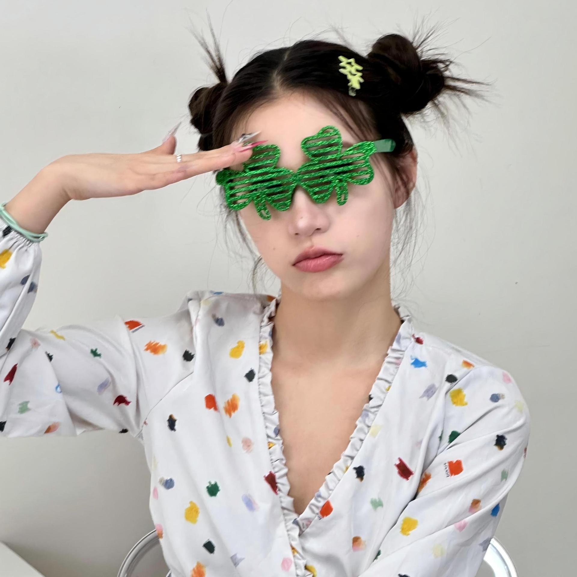 Gafas de Fiesta de Trébol de Plástico ABS con Purpurina para Día de San Patricio
