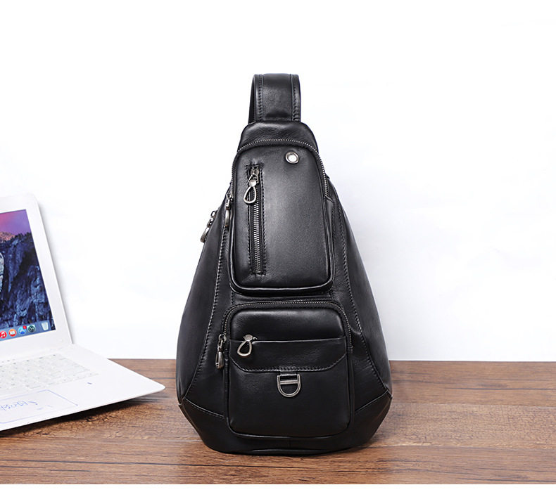 Túi đeo chéo nam da bò thật 24×13×39 cm , chống trộm — Màu đen chi tiết 4