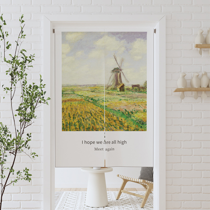 European Oil Painting Style Imitation Linen Door Curtain Bathroom Living Room Partition Curtain Half Door Curtain No Punching Fabric Door Curtain