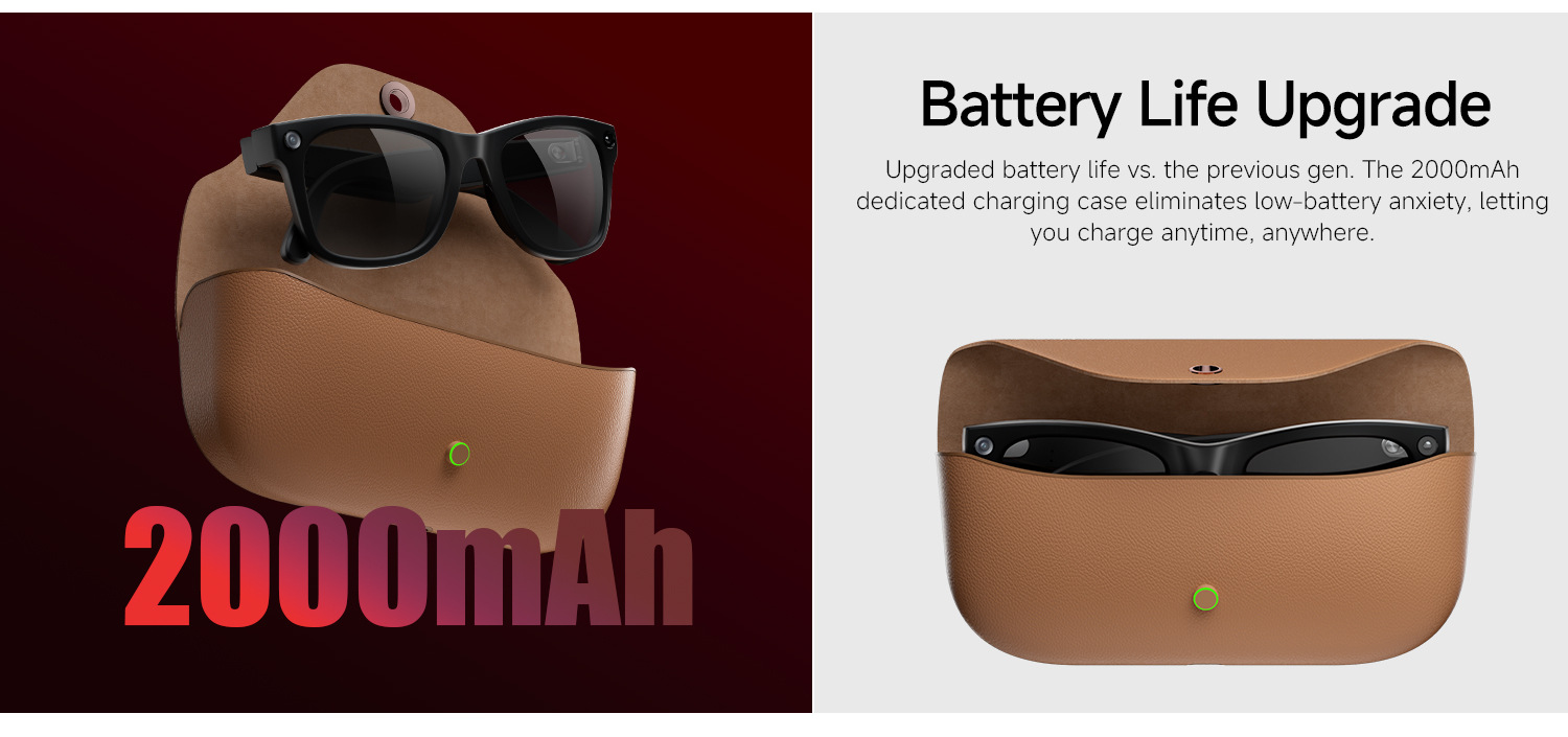 Leather Case Charging Case AI Assistant Smart Glasses HD5ULTRA Photo Video Recording 800W Real-time Translation WiFi
