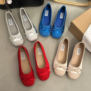 Evening wind shoes French bow blue single shoes flat ballet shoes early spring new soft sole women's shoes