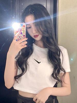 短袖2020年新款女夏装学生韩版宽松短款白色上衣露肚脐高腰t恤女|ms