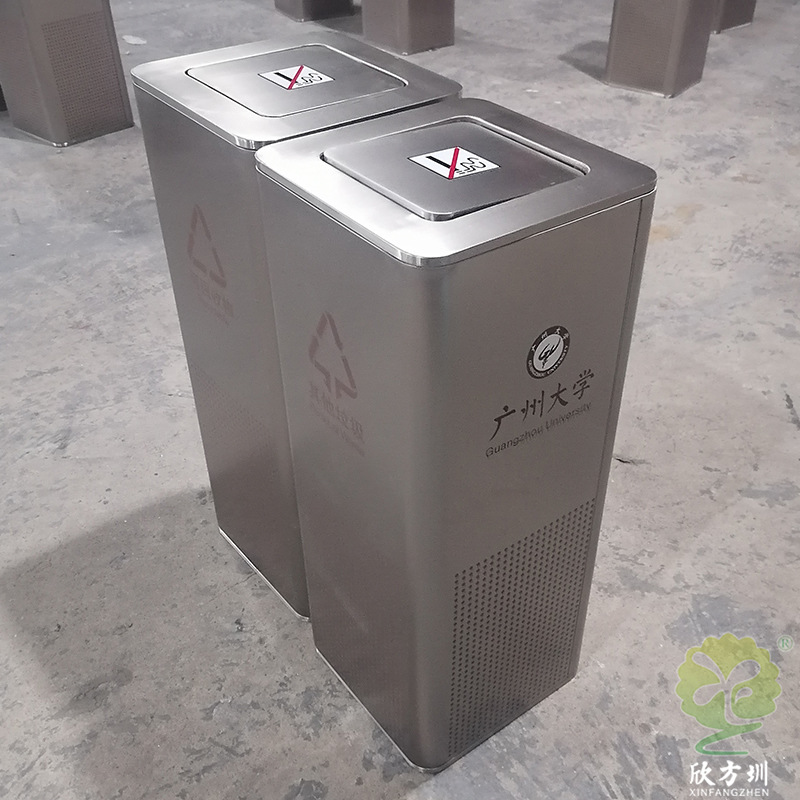 室内校园教学楼组合式带盖方形分类不锈钢垃圾桶加厚无指纹果皮箱