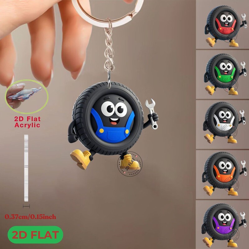 New Cute Flat Car Tire Mechanical Theme Acrylic Keychain Decoration for Backpack and Car Key Pendant New Cute Flat Car Tire Mechanical Theme Acrylic Keychain Decoration for Backpack and Car Key Pendant