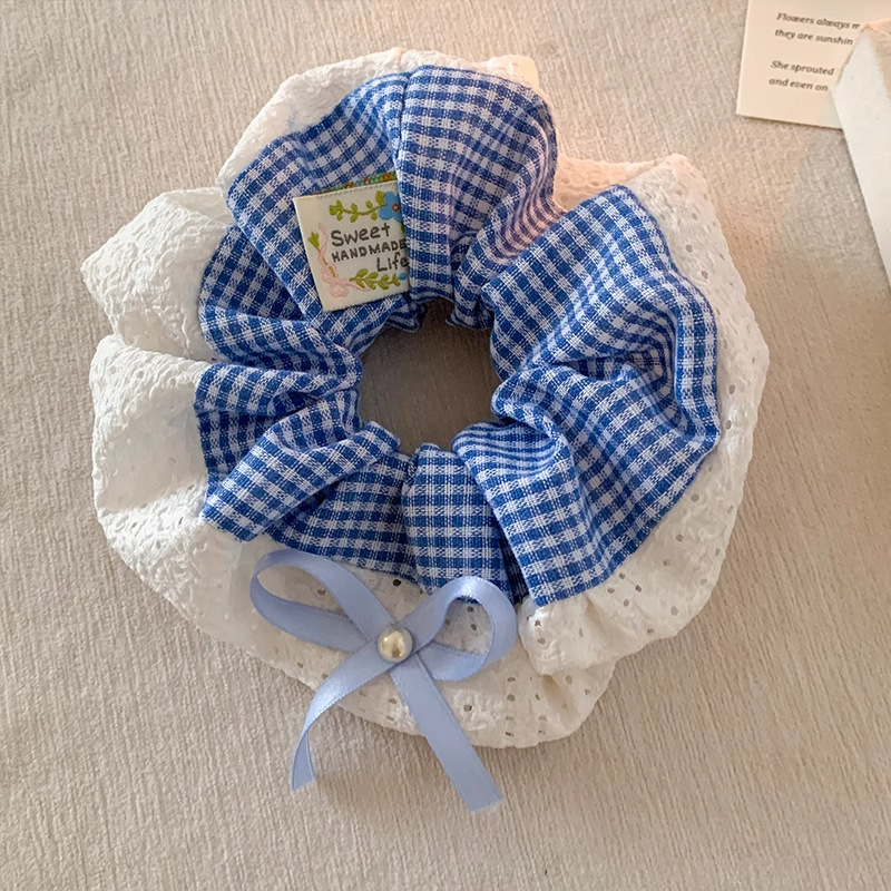 Primavera y verano, esbeltas nubes de color crema francesa de alta calidad, lazo para el cabello grande, cola de caballo, lazo de intestino grueso, tocado, flor para la cabeza
