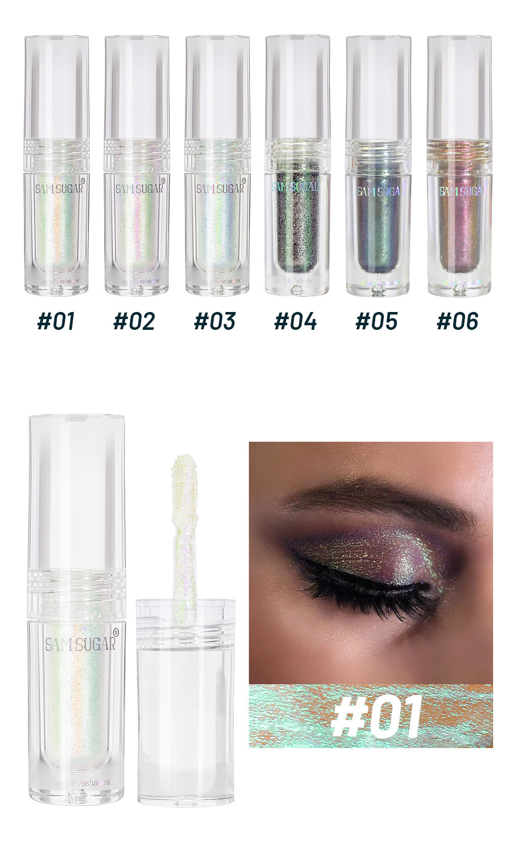 SAM SUGAR Chameleon Pearlescent Liquid Eyeshadow, Farbwechselnd, Aufhellend, Feiner Glitzer, Festtags-Look_voghion.com
